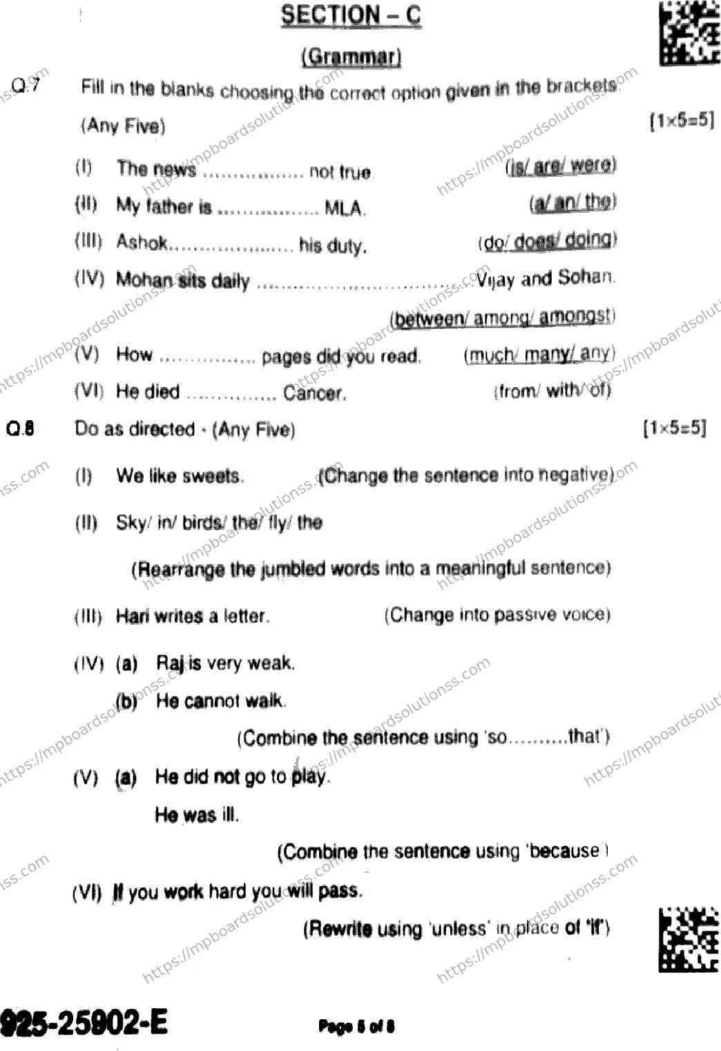 MP Board Class 9 English-882804 Final Paper 2025 Image 5