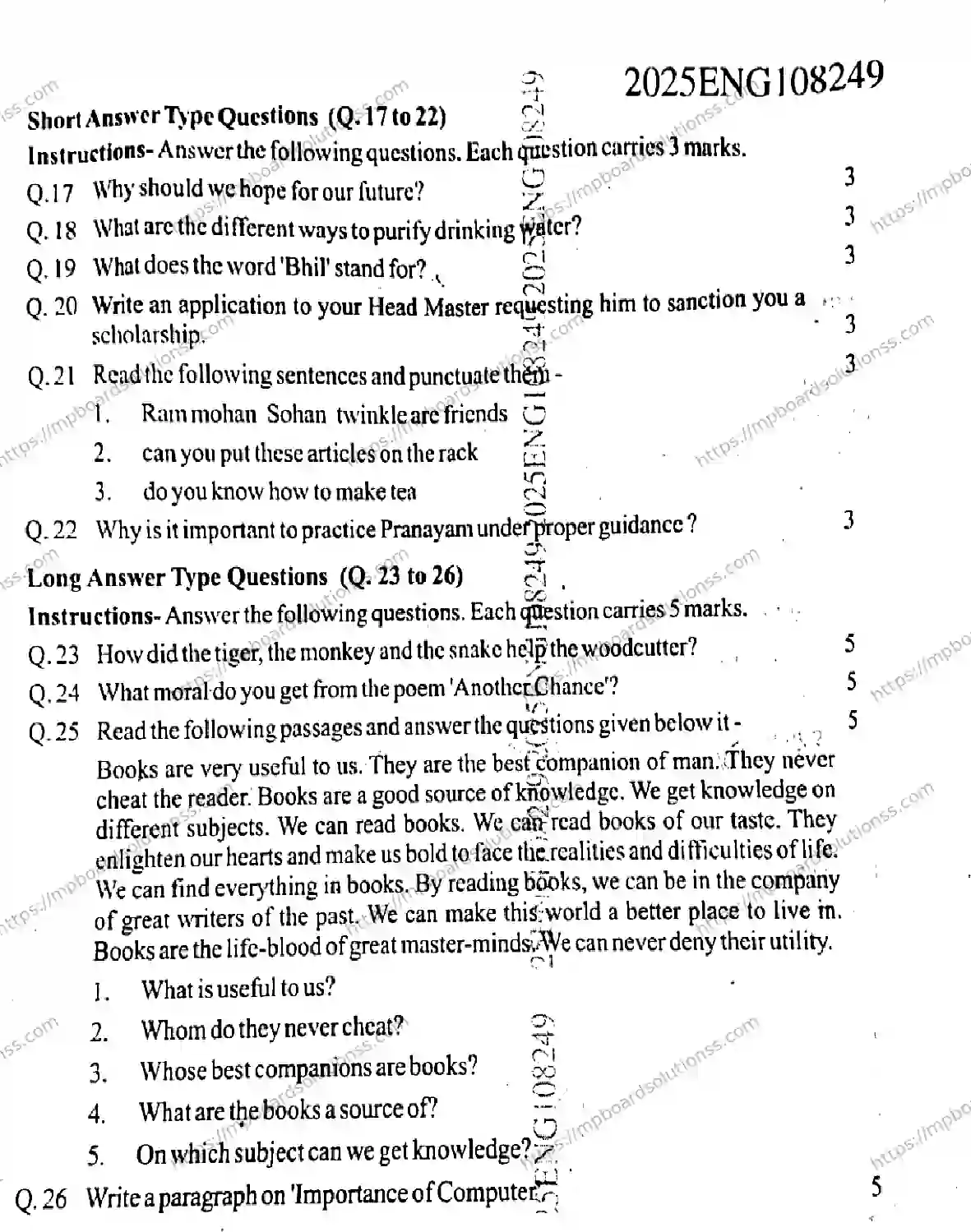 MP Board Class 9 English FL-923657 Final Paper 2025 Image 2