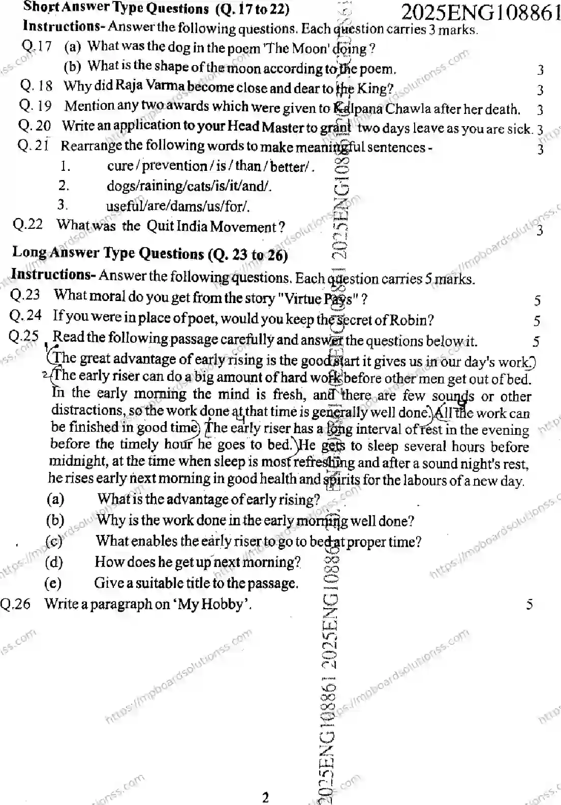 MP Board Class 9 English FL-998202 Final Paper 2025 Image 2