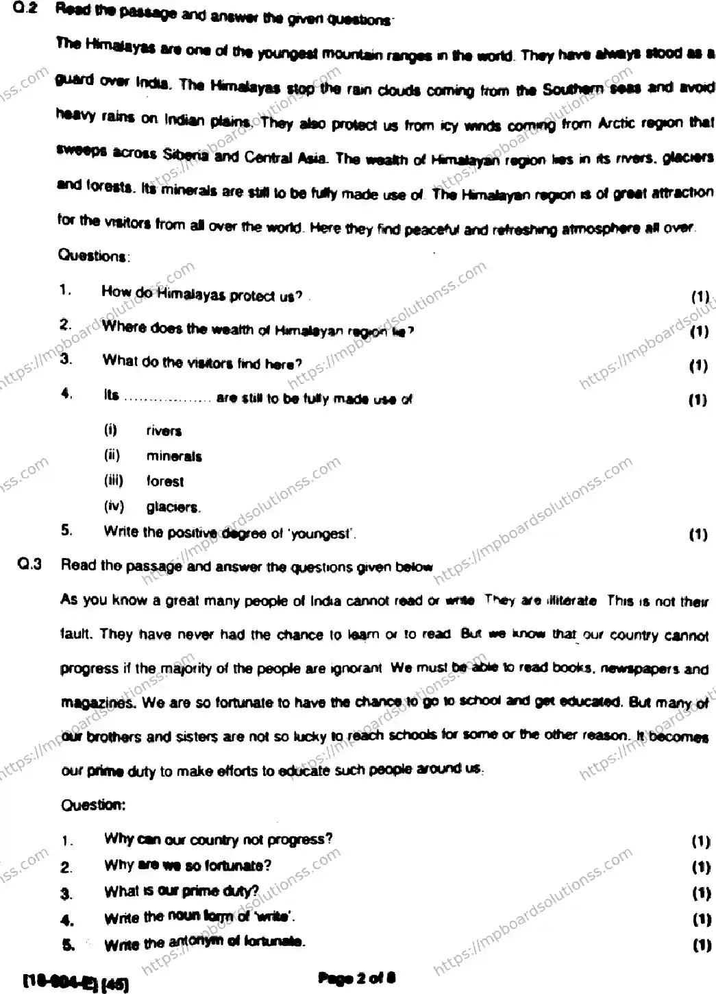 MP Board Class 9 English General-172397 Final Paper 2018 Image 2