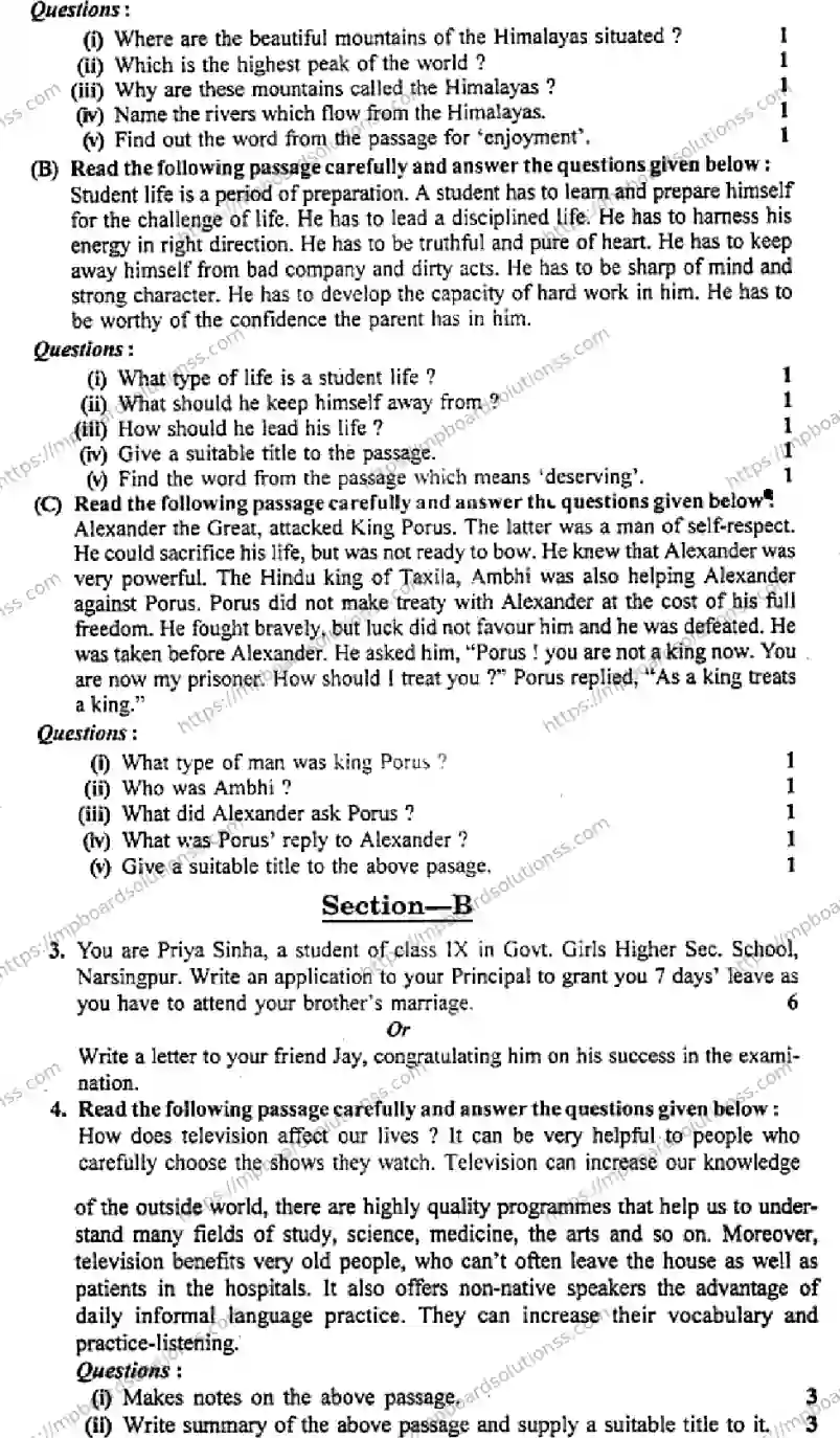 MP Board Class 9 English General-864333 Final Paper 2013 Image 2