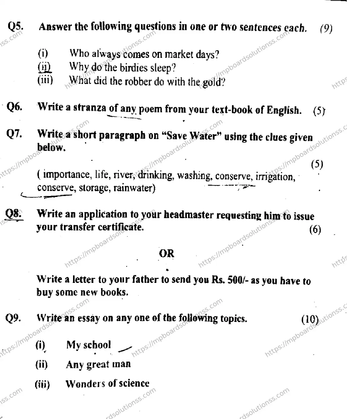 MP Board Class 9 English General Set A-776342 Final Paper 2018 Image 3