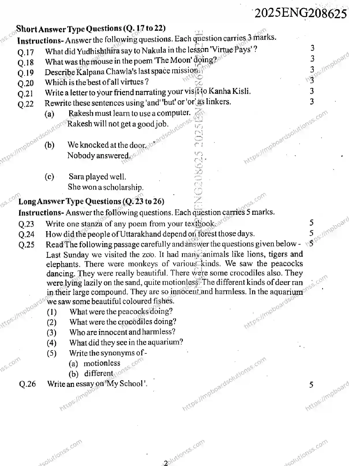MP Board Class 9 English SL-203377 Final Paper 2025 Image 2