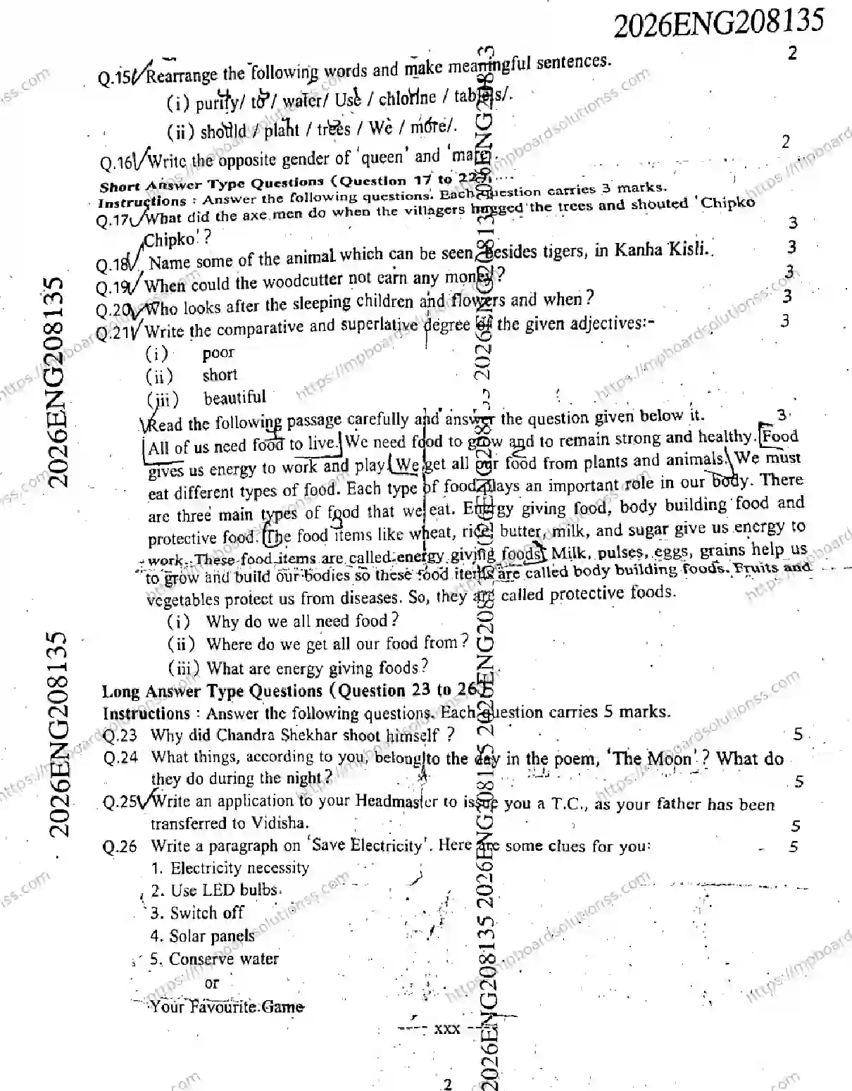 MP Board Class 9 English SL-820143 Final Paper 2026 Image 2
