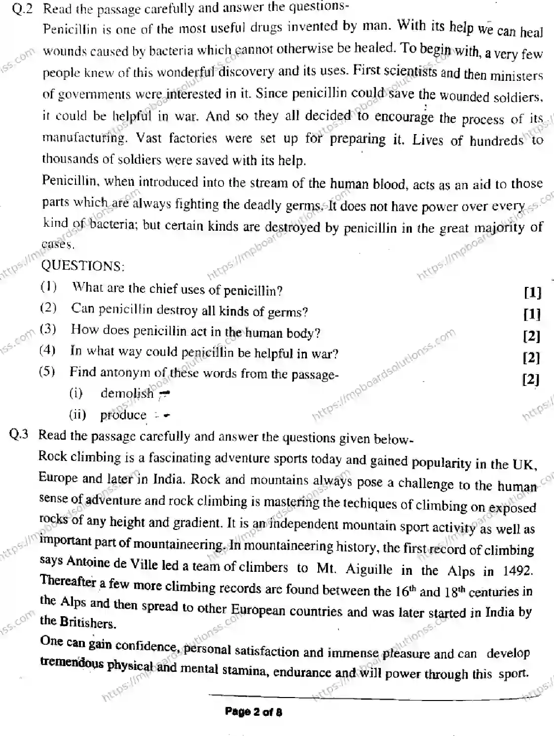 MP Board Class 9 English Special H-832711 Final Paper 2019 Image 2