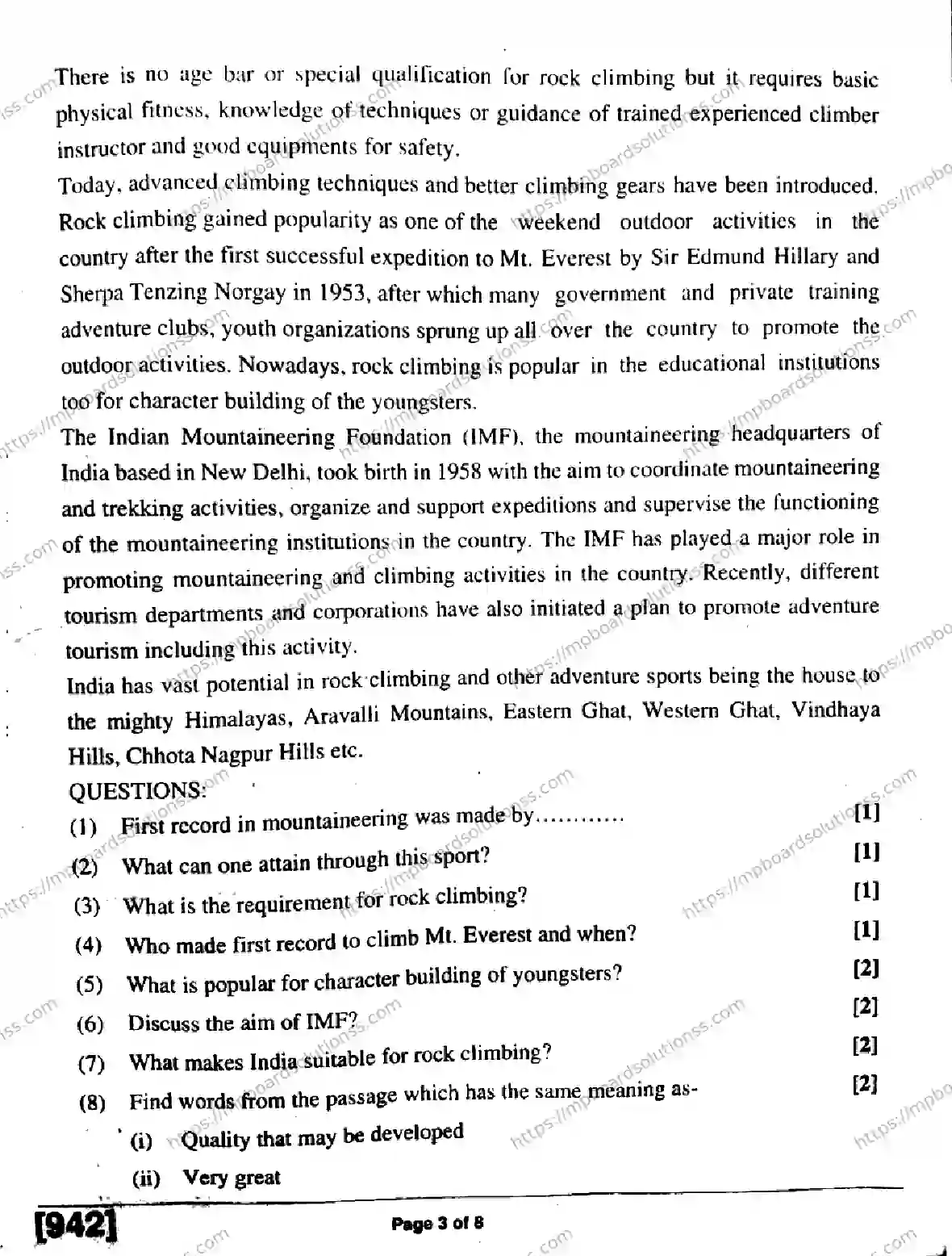 MP Board Class 9 English Special H-832711 Final Paper 2019 Image 3