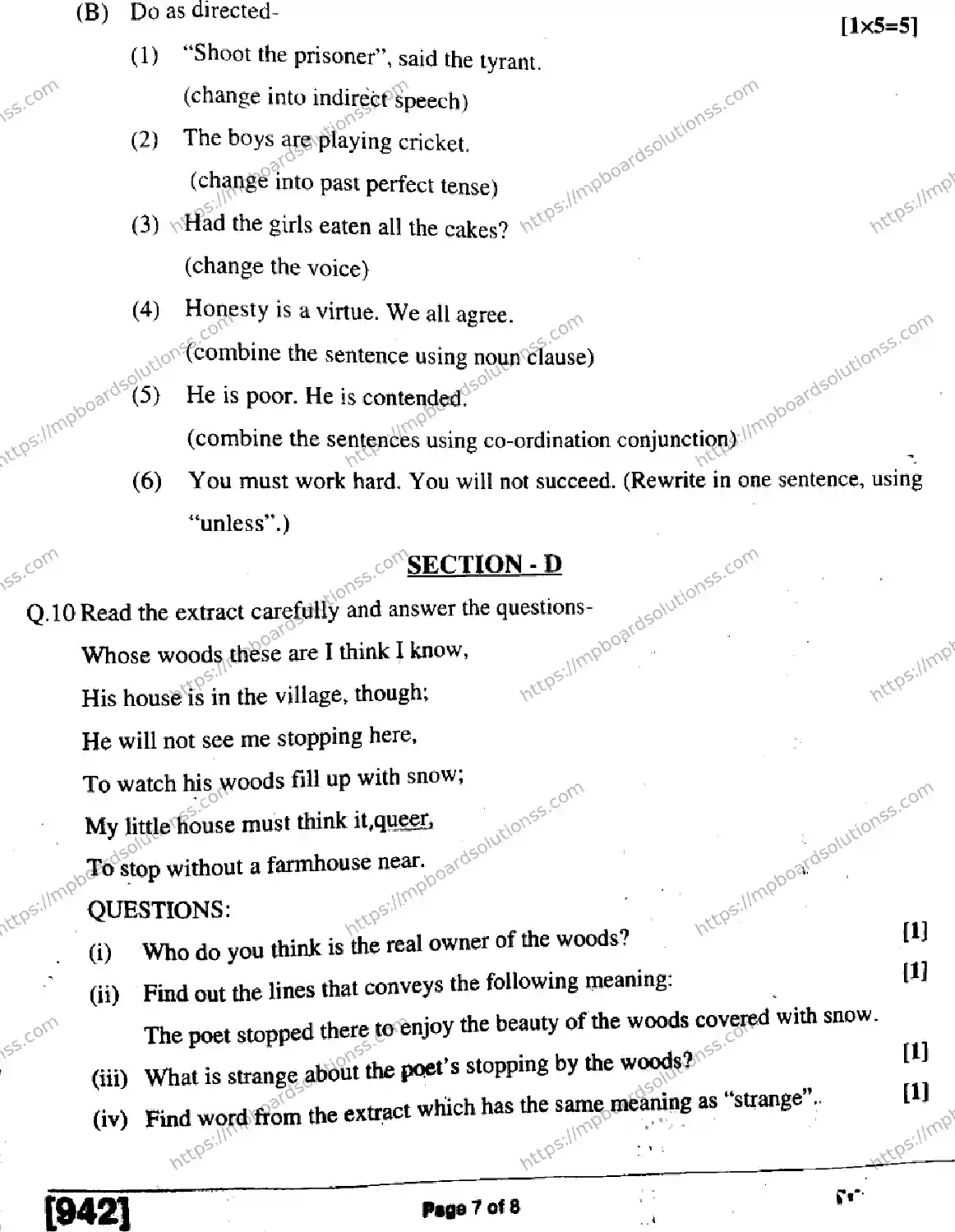 MP Board Class 9 English Special H-832711 Final Paper 2019 Image 7