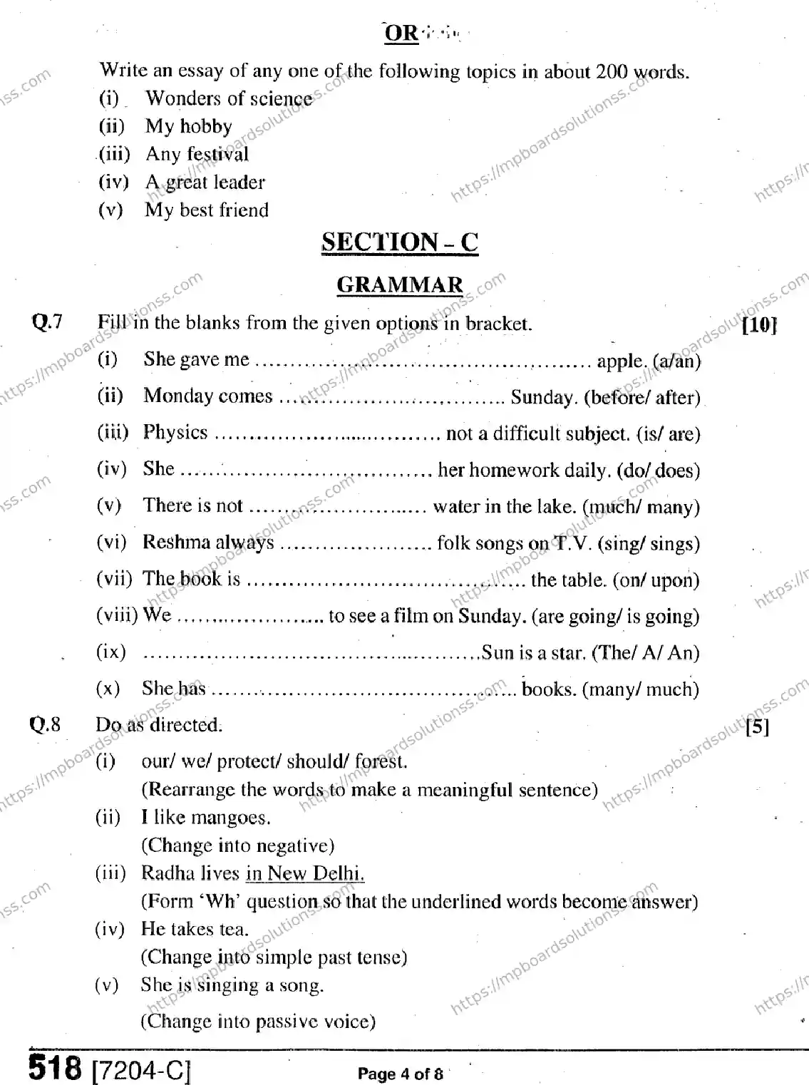 MP Board Class 9 General English-859463 Final Paper 2020 Image 4