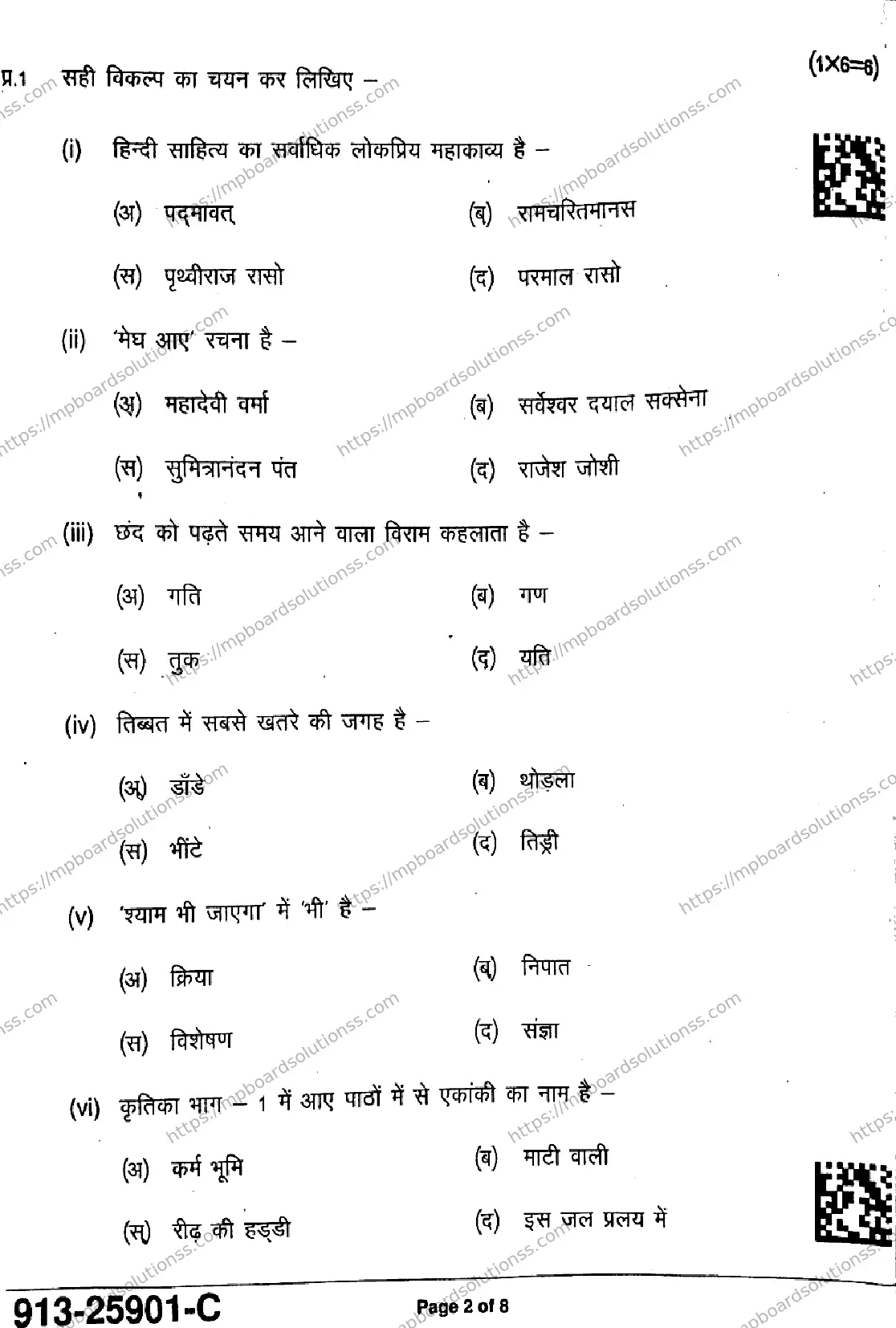 MP Board Class 9 Hindi-843007 Final Paper 2025 Image 2