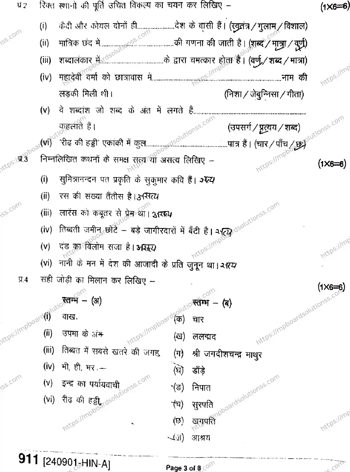 MP Board Class 9 Hindi-952445 Final Paper 2024 Image 3