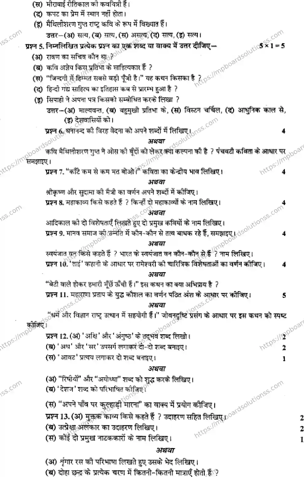 MP Board Class 9 Hindi General-153960 Final Paper 2013 Image 2