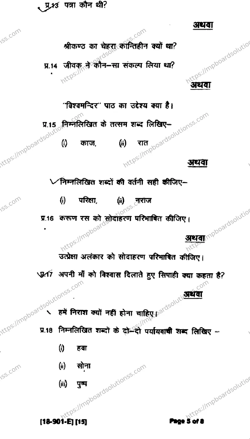MP Board Class 9 Hindi Special-564490 Final Paper 2018 Image 5