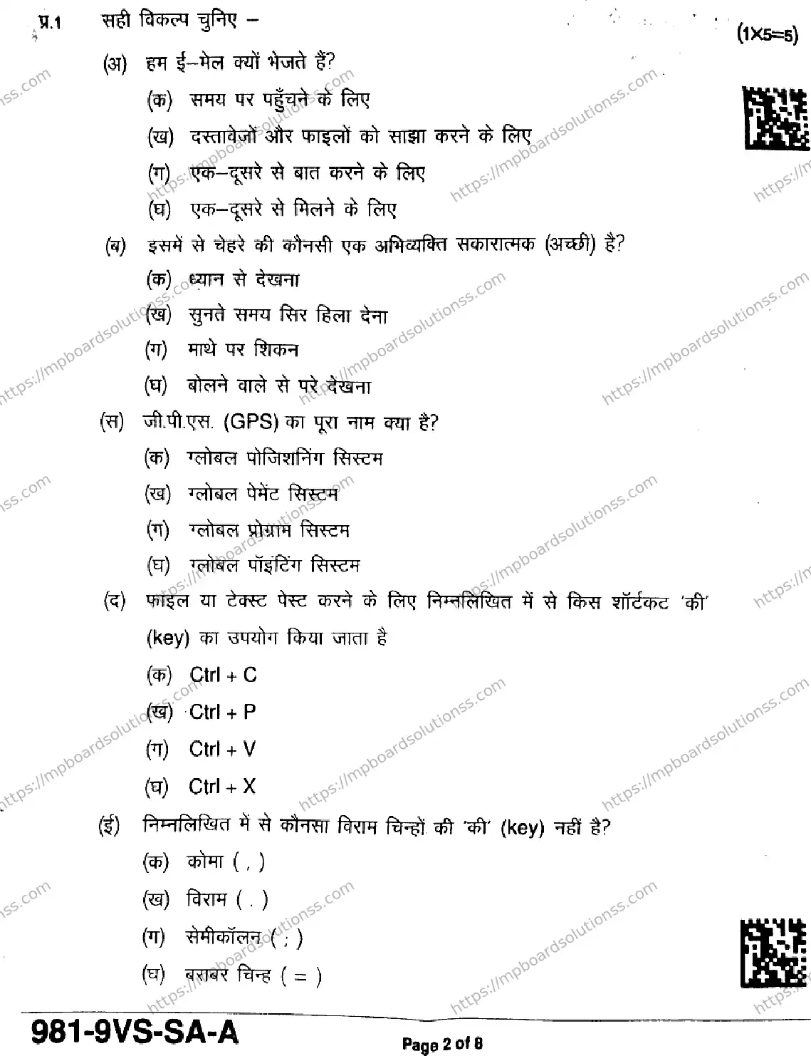 MP Board Class 9 IT, ITes, Domestic DEO-776958 Final Paper 2025 Image 2