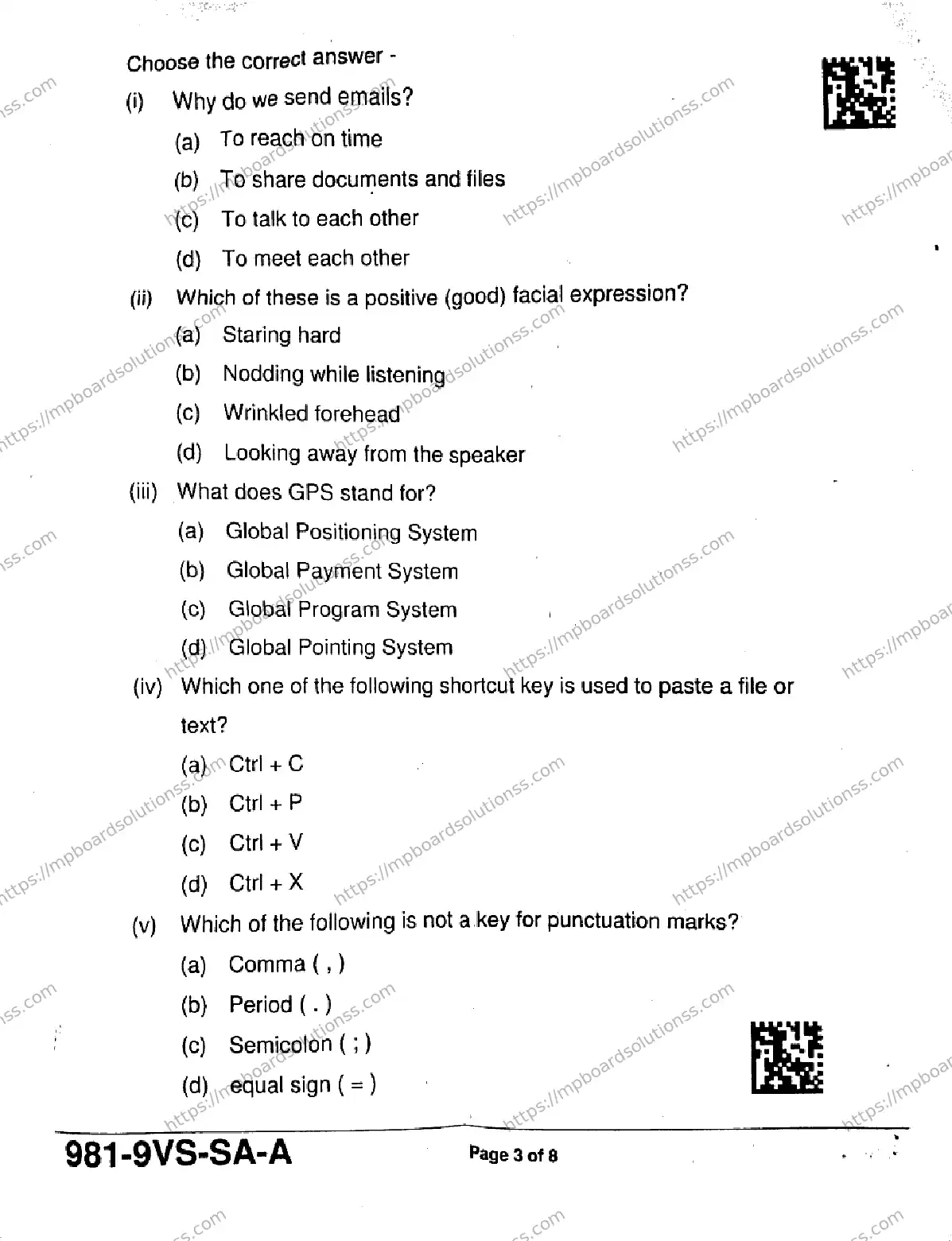 MP Board Class 9 IT, ITes, Domestic DEO-776958 Final Paper 2025 Image 3