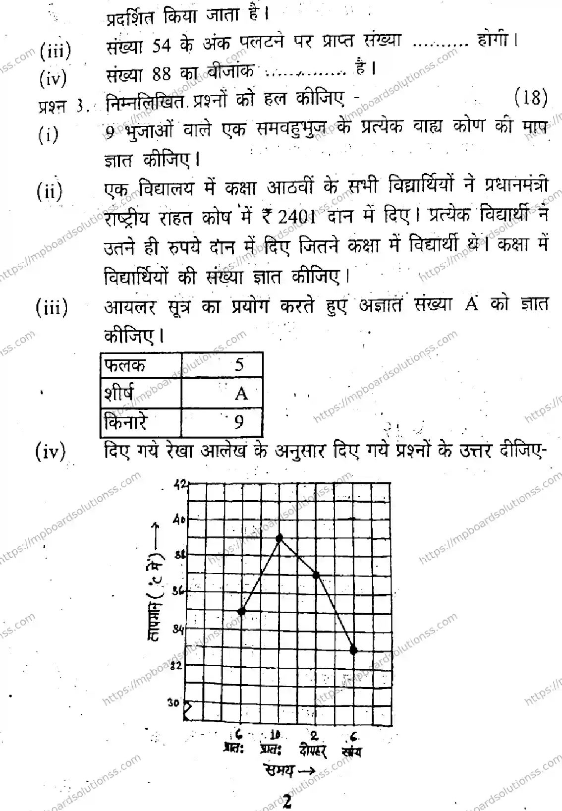 MP Board Class 9 Mathematics HM Set D-509183 Final Paper 2019 Image 2
