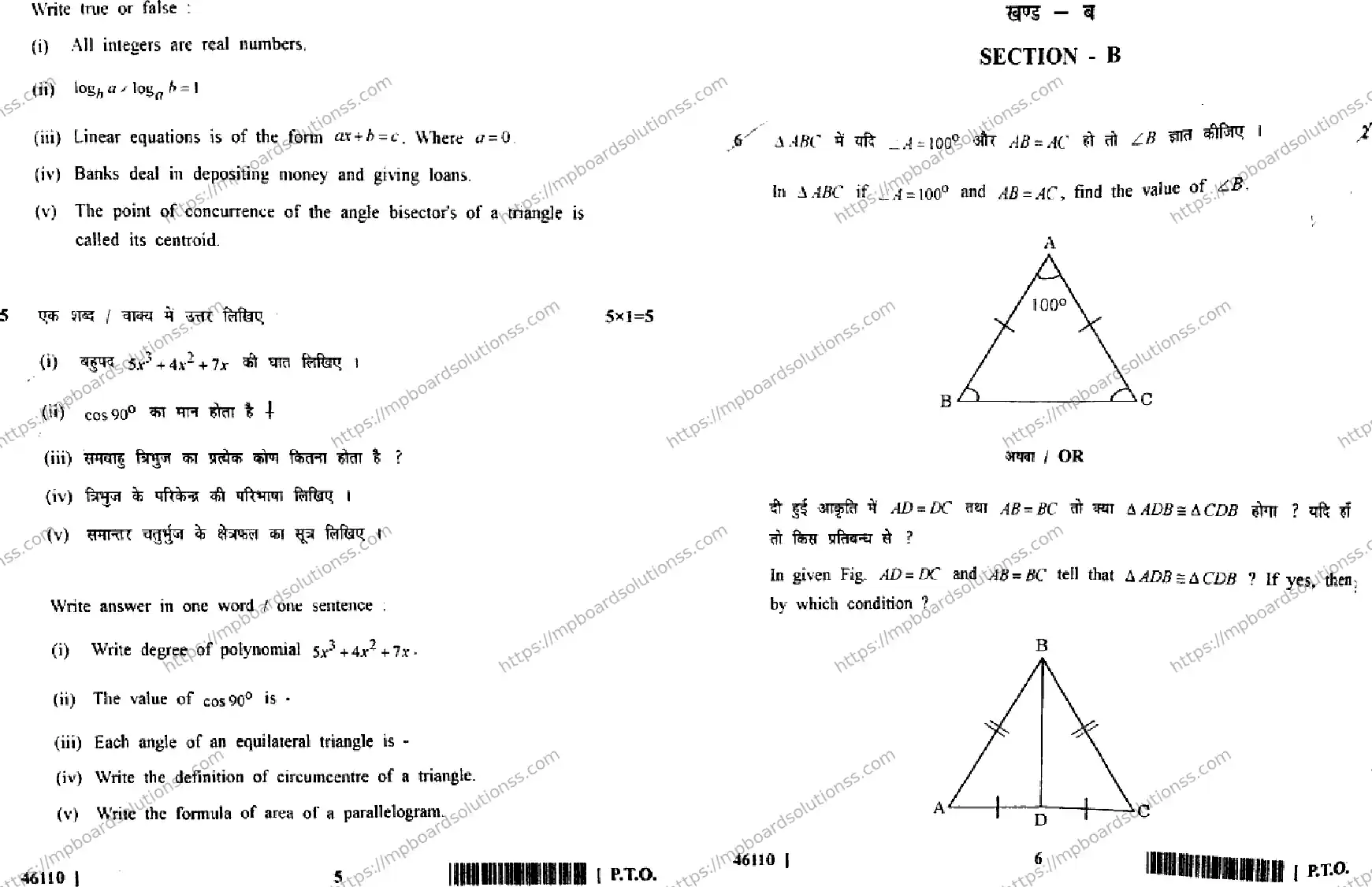 MP Board Class 9 Mathematics T HE-248453 Final Paper 2017 Image 3
