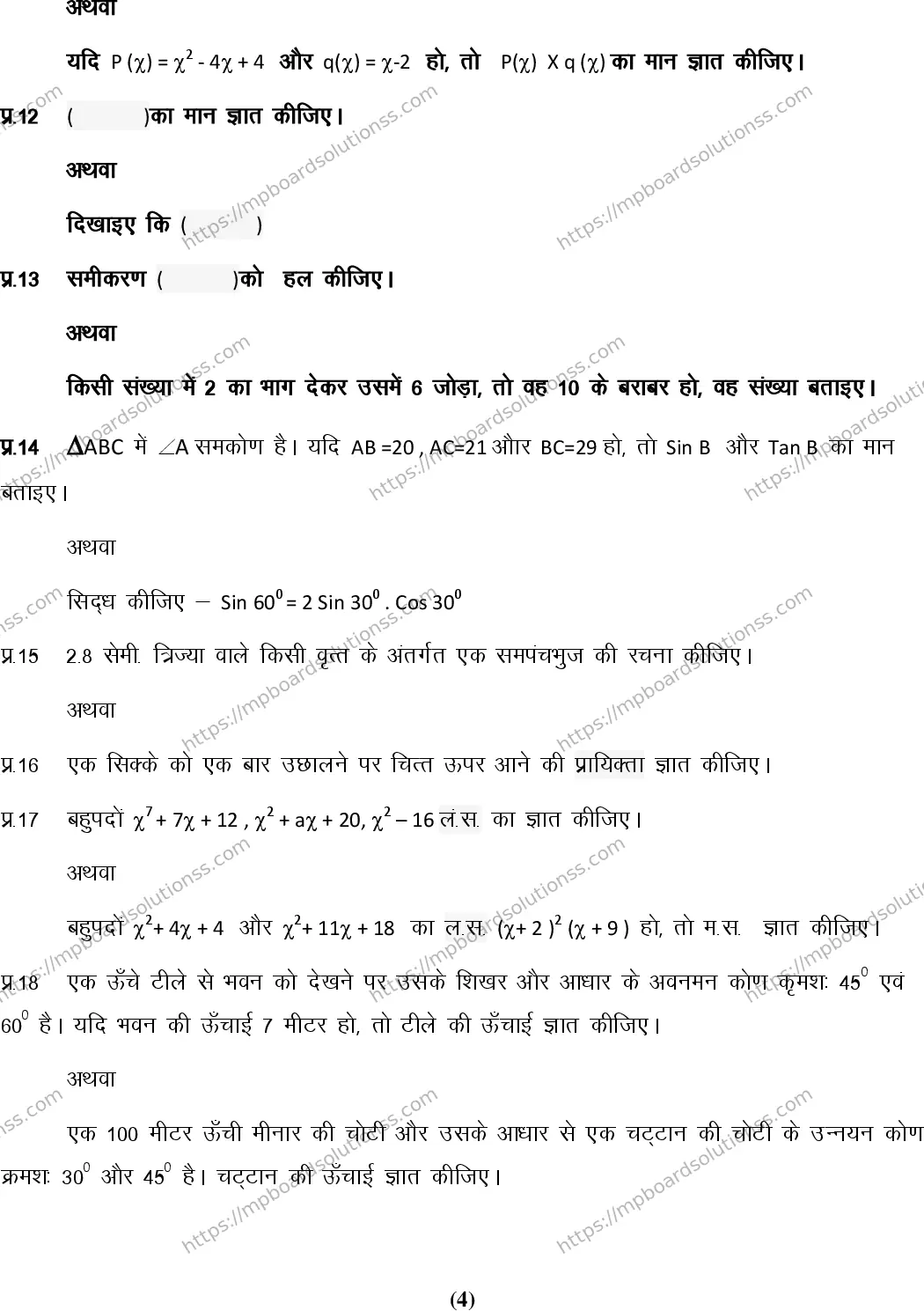 MP Board Class 9 Maths HM-125070 Final Paper 2015 Image 4