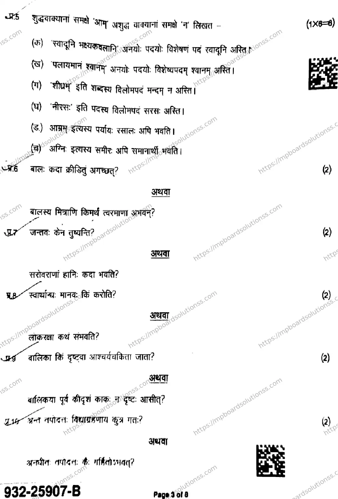 MP Board Class 9 Sanskrit-624323 Final Paper 2025 Image 3