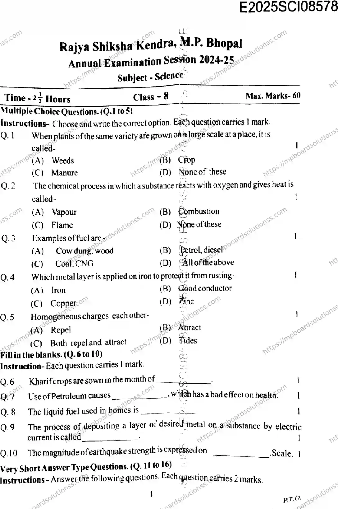 MP Board Class 9 Science-193853 Final Paper 2025 Image 1