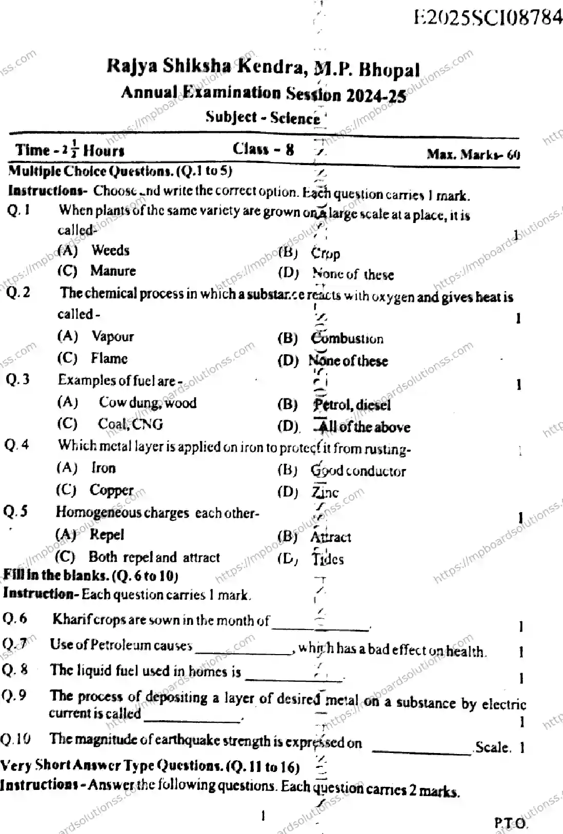 MP Board Class 9 Science-492754 Final Paper 2025 Image 1