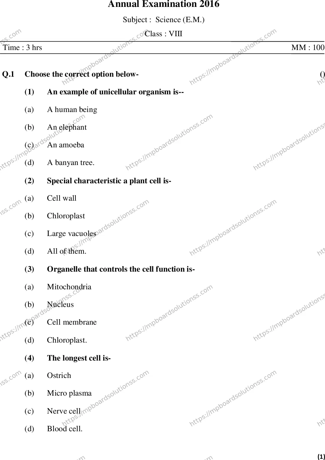 MP Board Class 9 Science EM-575573 Final Paper 2016 Image 1