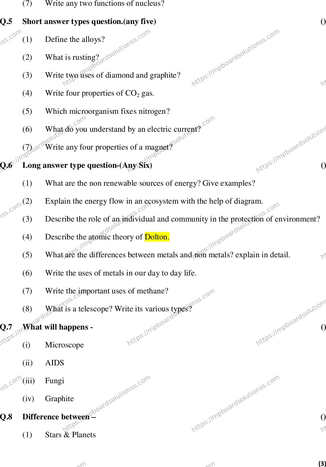 MP Board Class 9 Science EM-575573 Final Paper 2016 Image 3