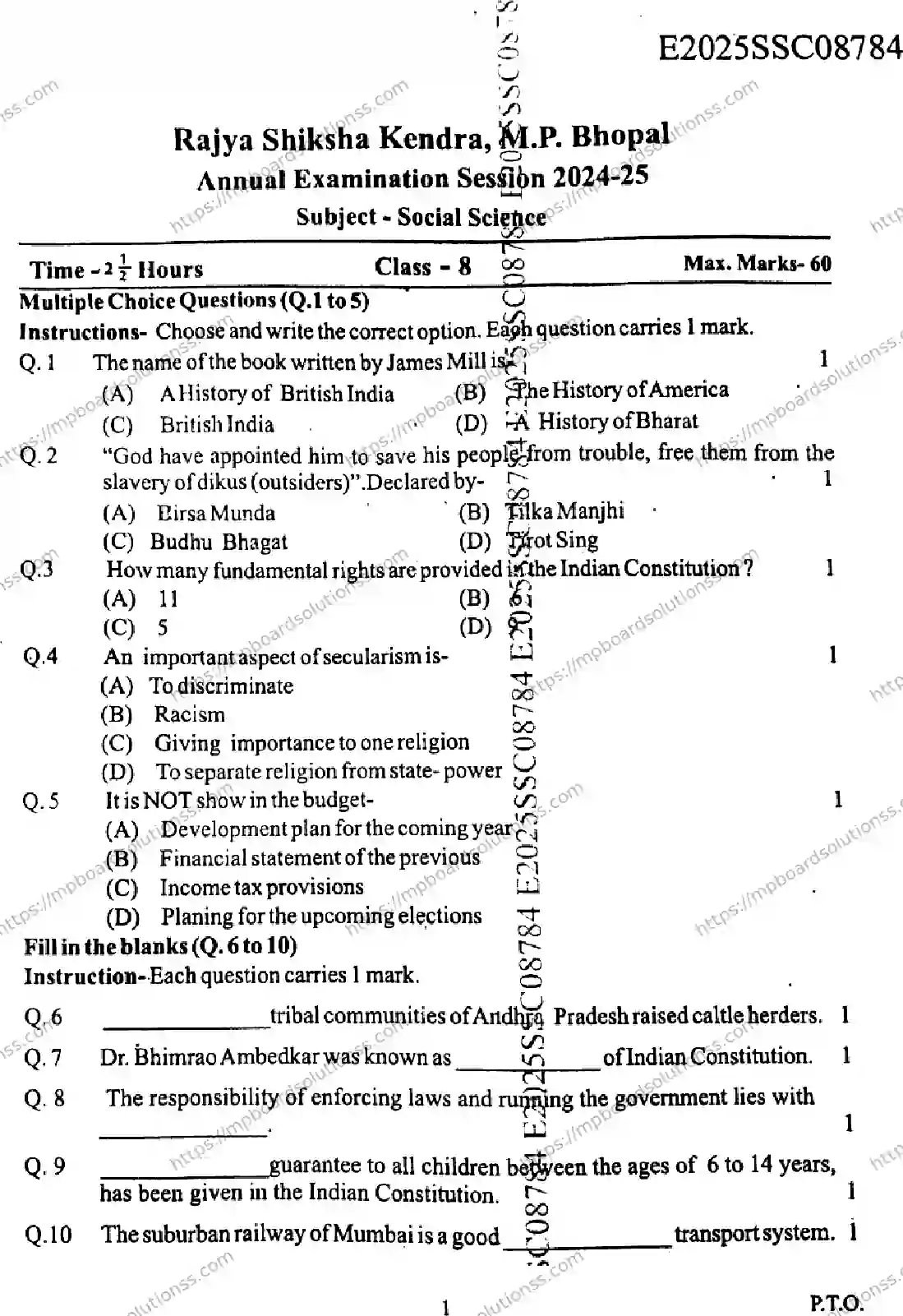 MP Board Class 9 Social Science-603843 Final Paper 2025 Image 1
