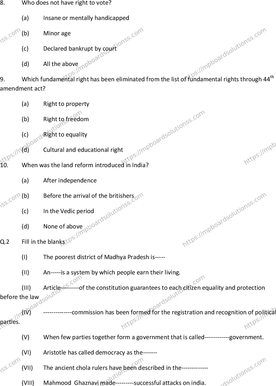 MP Board Class 9 Social Science HM-490058 Final Paper 2016 Image 2