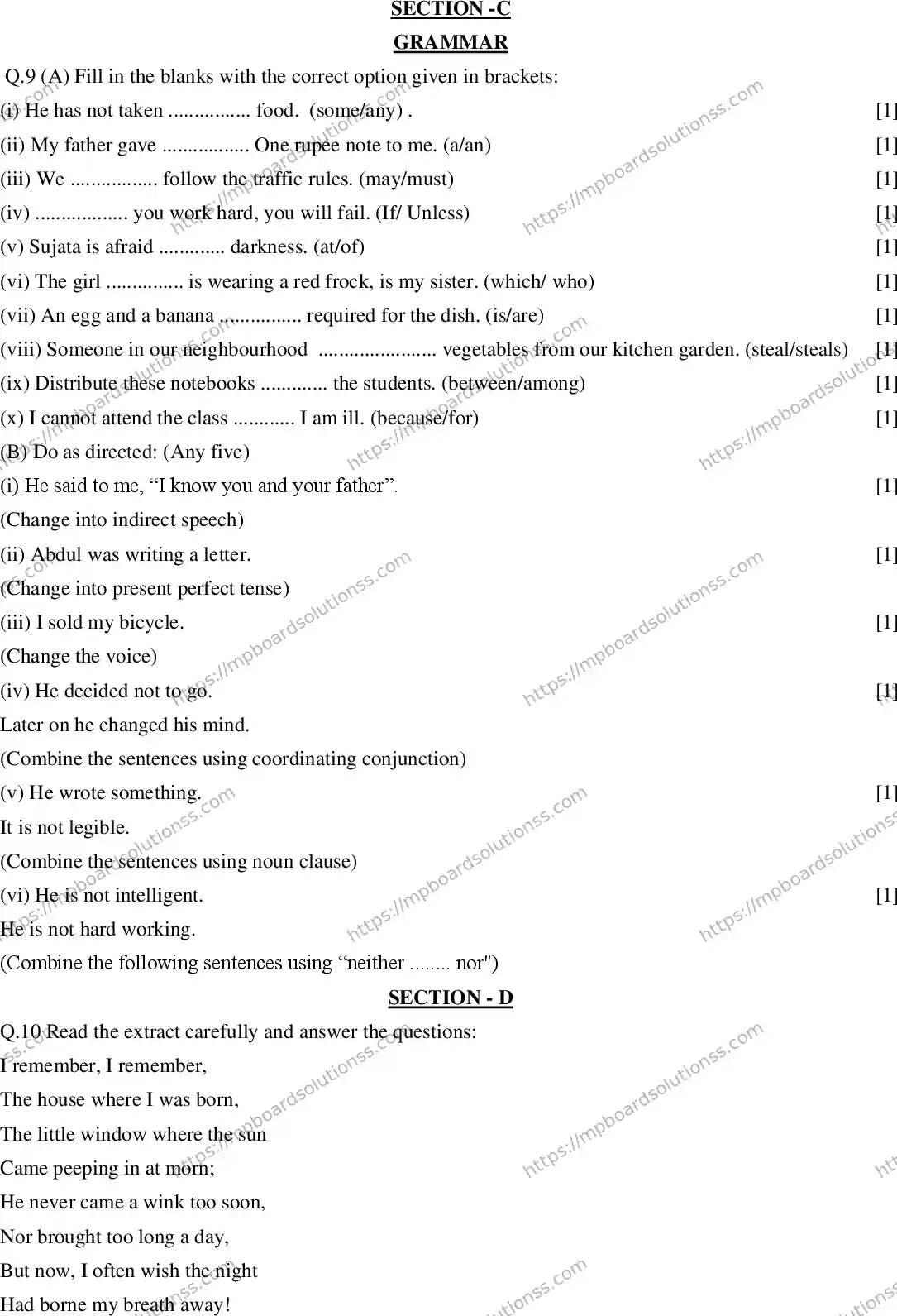 MP Board Class 9 Special English-692099 Final Paper 2020 Image 4