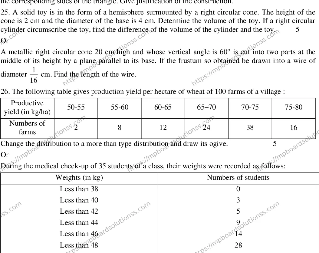 MP Board CLASS 10 EM-MATHEMATICS-SET-2 2020 Sample Paper Image 5