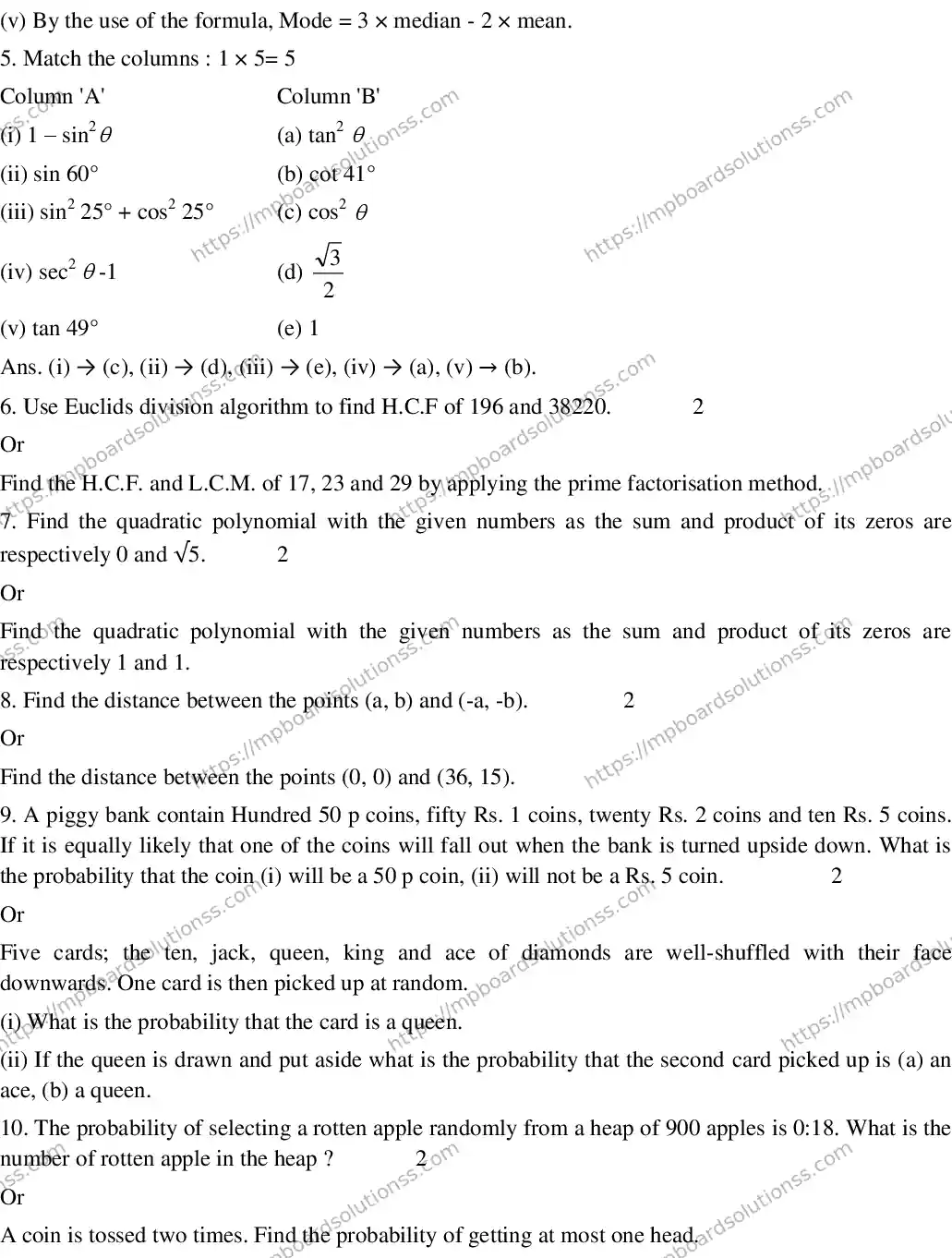 MP Board CLASS 10 EM-MATHEMATICS-SET-3 2020 Sample Paper Image 2