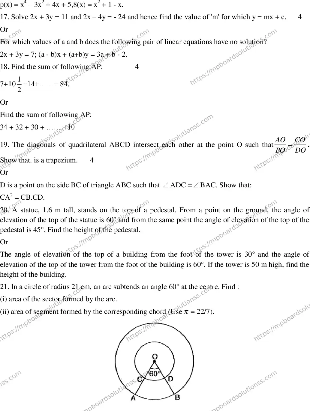 MP Board CLASS 10 EM-MATHEMATICS-SET-3 2020 Sample Paper Image 4