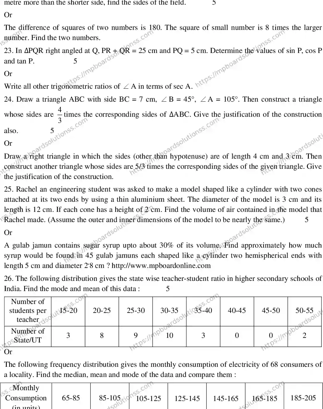 MP Board CLASS 10 EM-MATHEMATICS-SET-3 2020 Sample Paper Image 5