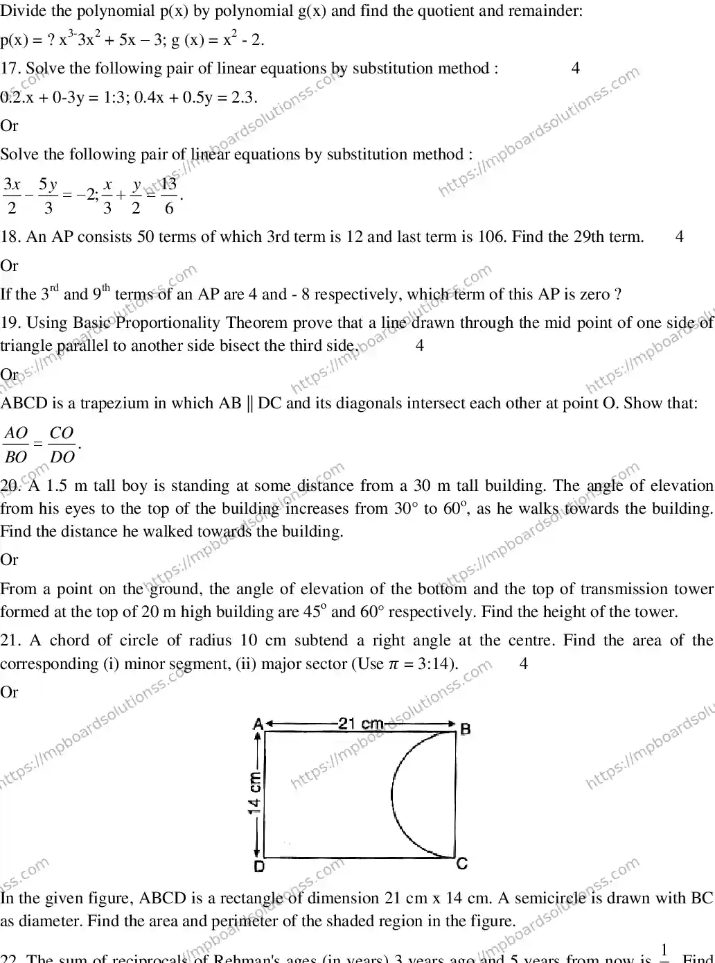 MP Board CLASS 10 EM-MATHEMATICS-SET-4 2020 Sample Paper Image 4