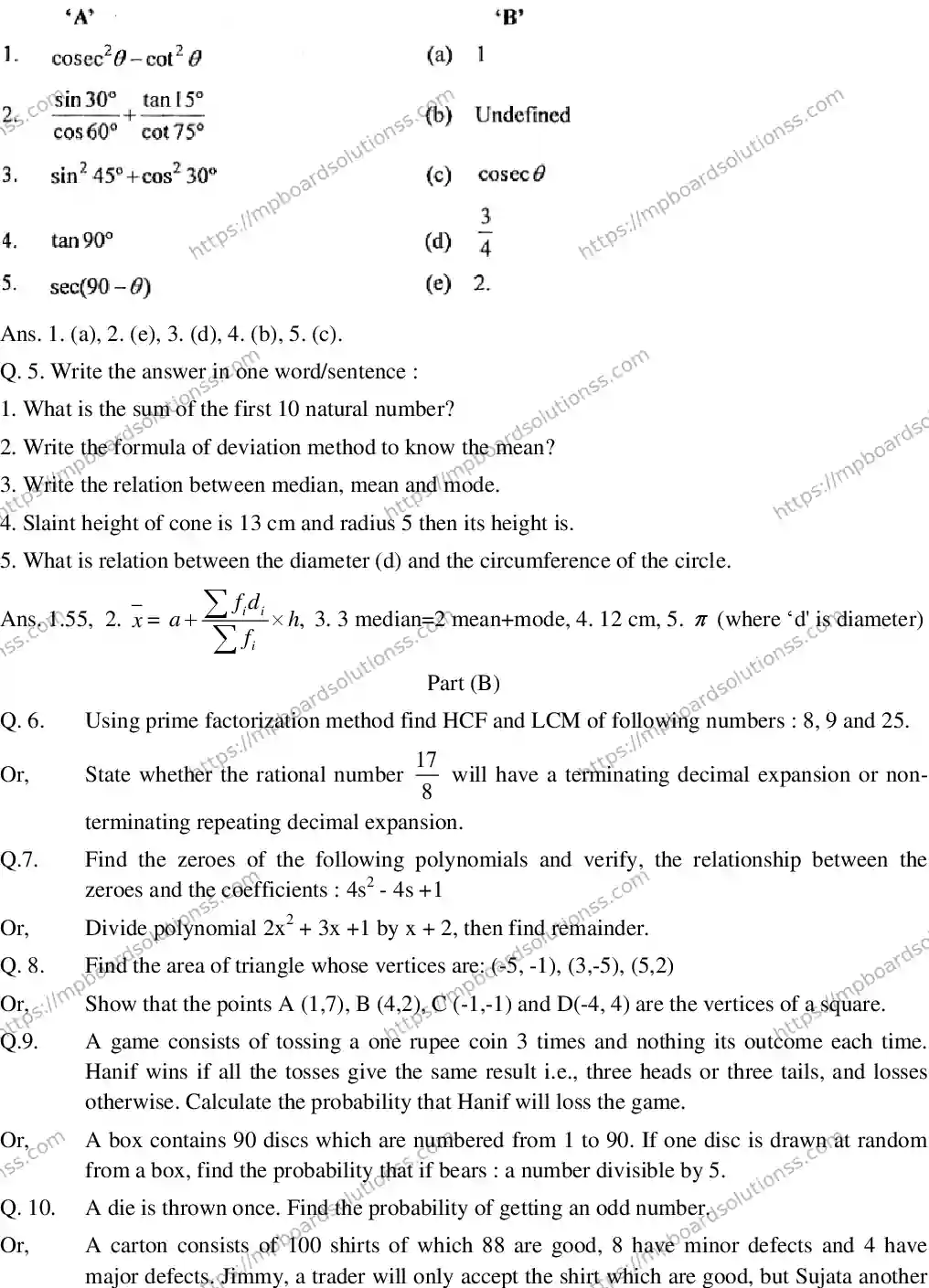 MP Board CLASS 10 EM-MATHEMATICS-SET-5 2020 Sample Paper Image 2