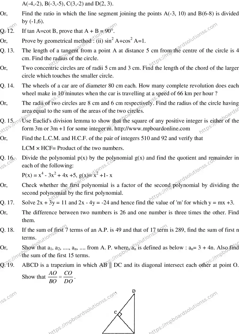 MP Board CLASS 10 EM-MATHEMATICS-SET-5 2020 Sample Paper Image 3