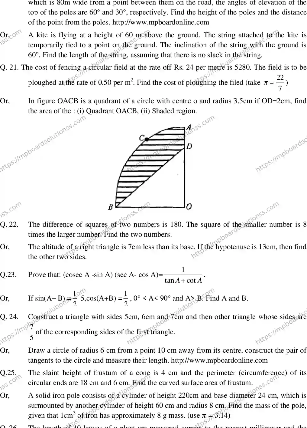 MP Board CLASS 10 EM-MATHEMATICS-SET-5 2020 Sample Paper Image 4