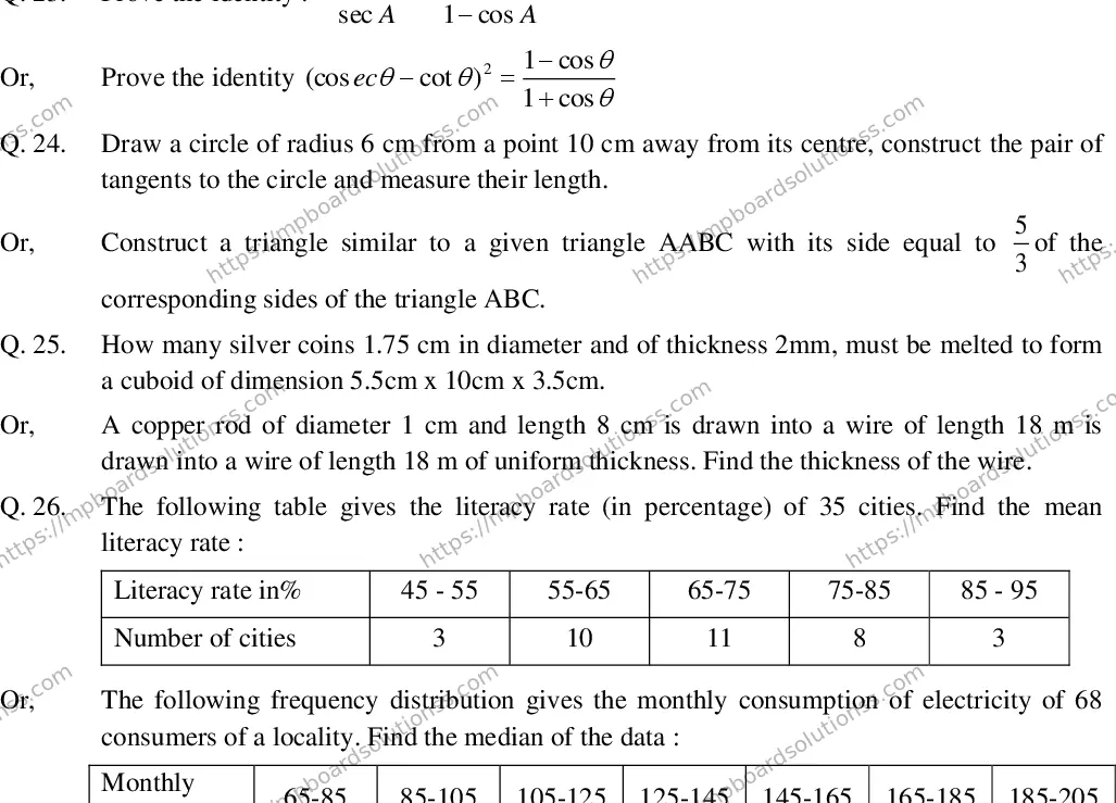 MP Board CLASS 10 EM-MATHEMATICS-SET-6 2020 Sample Paper Image 4