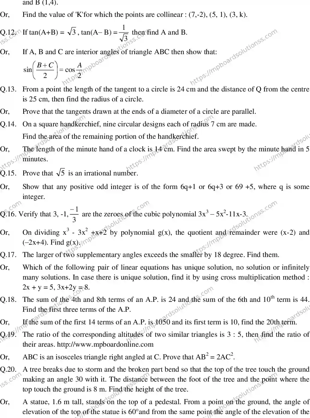 MP Board CLASS 10 EM-MATHEMATICS-SET-7 2020 Sample Paper Image 3
