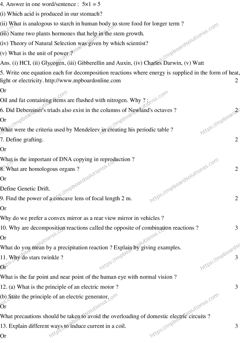 MP Board CLASS 10 EM-SCIENCE-SET-1 2020 Sample Paper Image 2