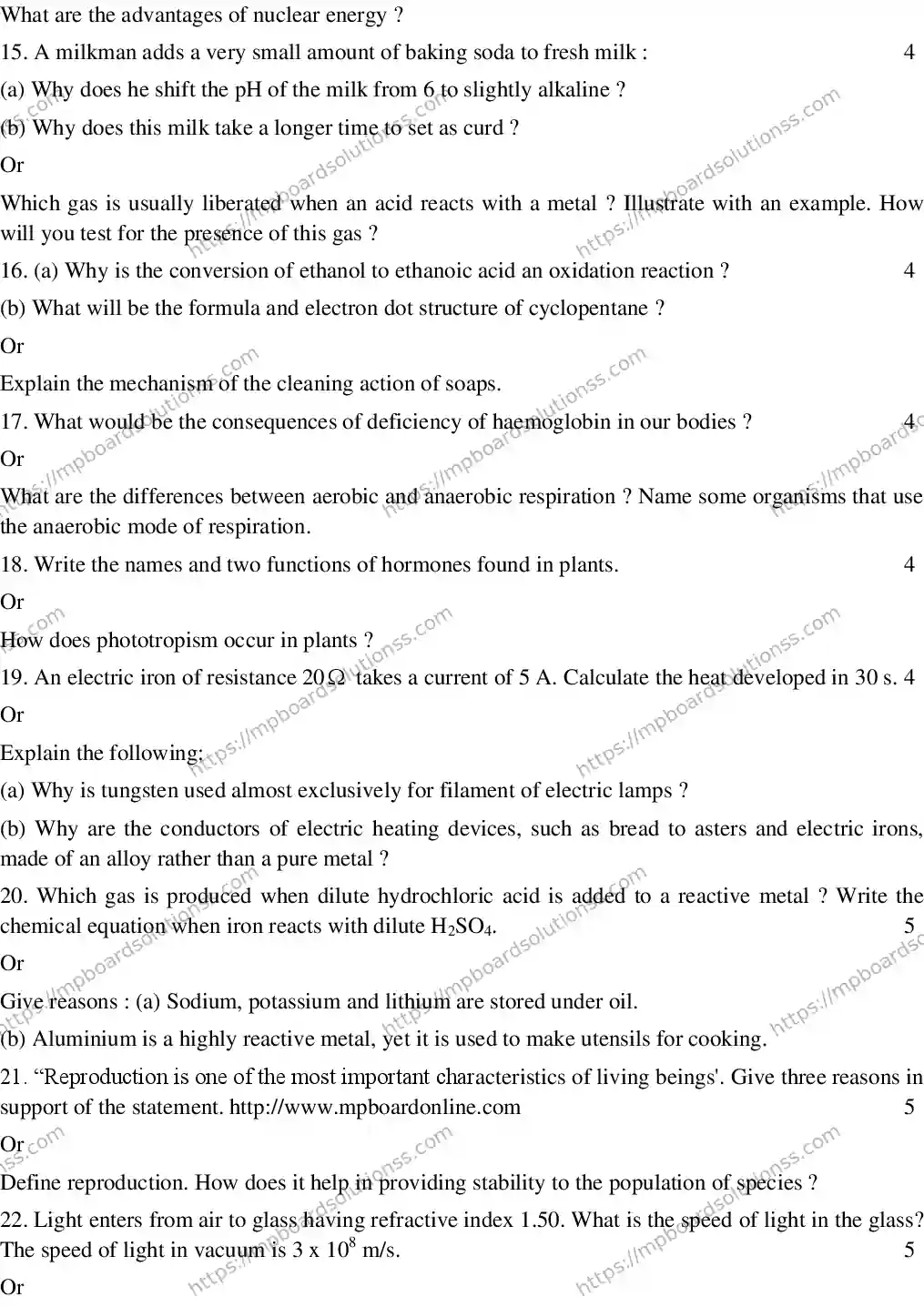 MP Board CLASS 10 EM-SCIENCE-SET-1 2020 Sample Paper Image 3