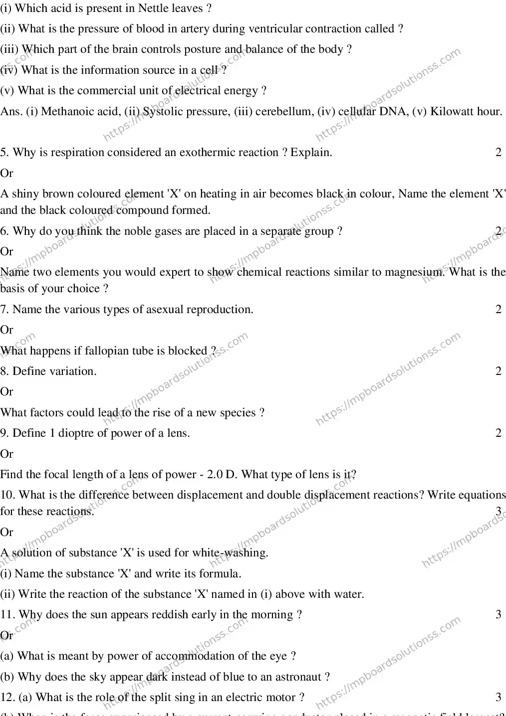 MP Board CLASS 10 EM-SCIENCE-SET-2 2020 Sample Paper Image 2