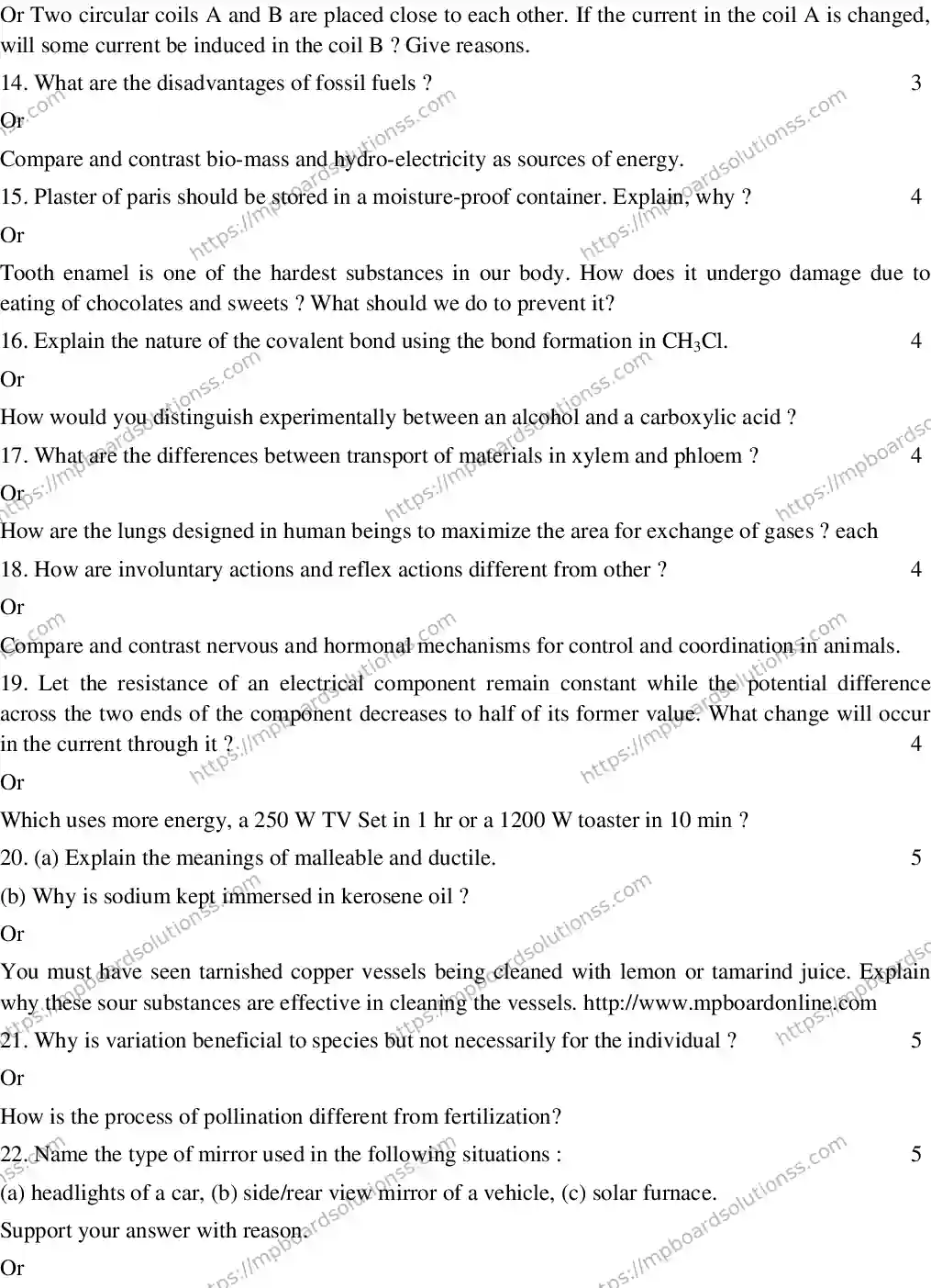 MP Board CLASS 10 EM-SCIENCE-SET-2 2020 Sample Paper Image 3