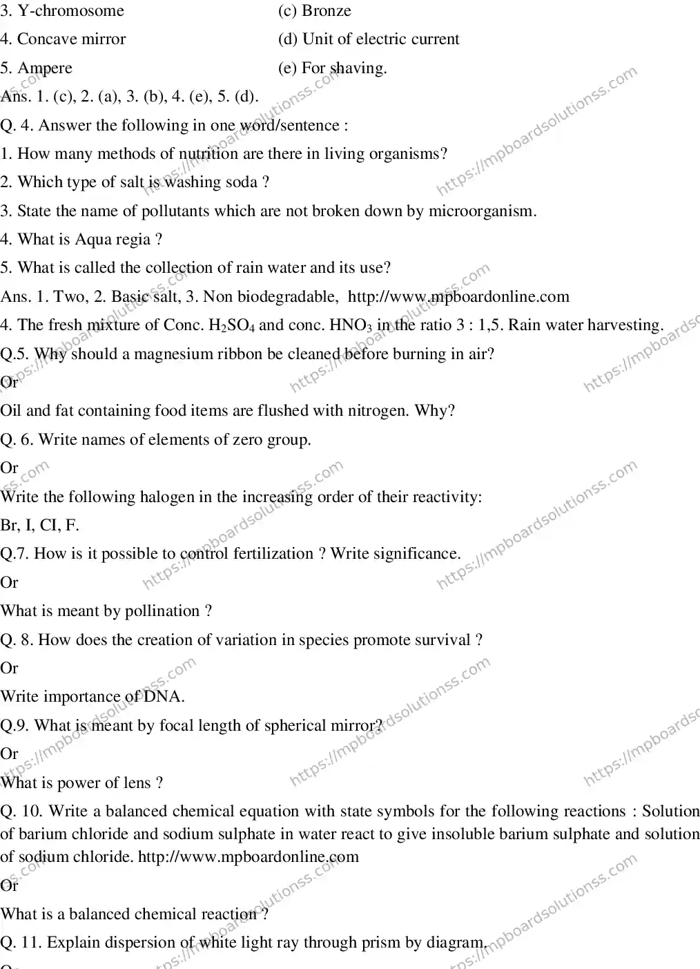 MP Board CLASS 10 EM-SCIENCE-SET-5 2020 Sample Paper Image 2