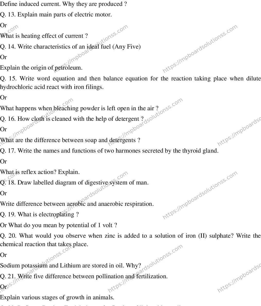 MP Board CLASS 10 EM-SCIENCE-SET-5 2020 Sample Paper Image 3