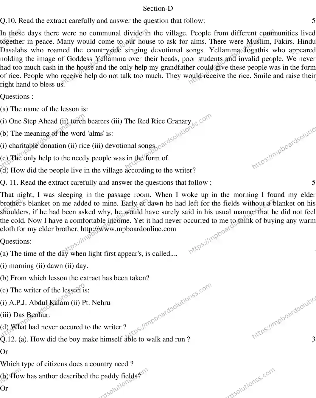 MP Board CLASS 10 ENGLISH-GENERAL-23 AN20 Sample Paper Image 4