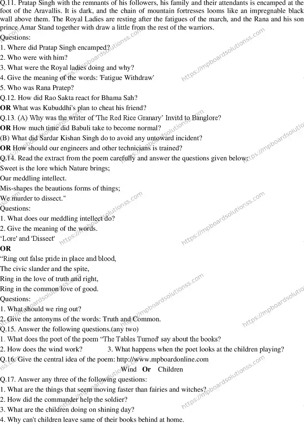 MP Board CLASS 10 ENGLISH-GENERAL-HM-3-WITH-A SWER Sample Paper Image 3