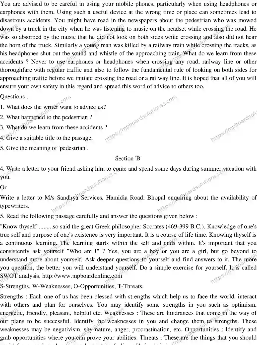 MP Board CLASS 10 ENGLISH-GENERAL-SET-2 2020 Sample Paper Image 2