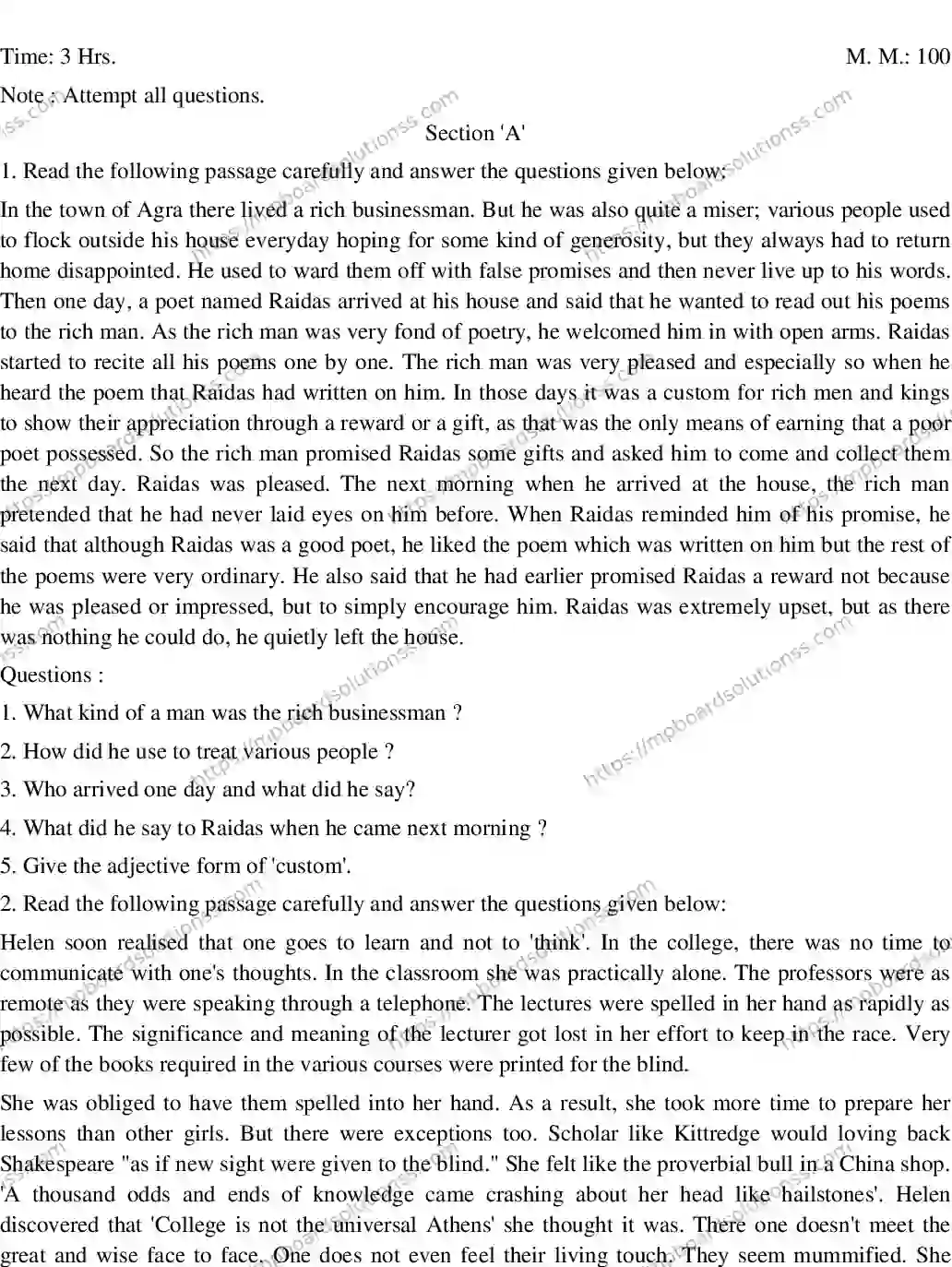MP Board CLASS 10 ENGLISH-GENERAL-SET-4 2020 Sample Paper Image 1