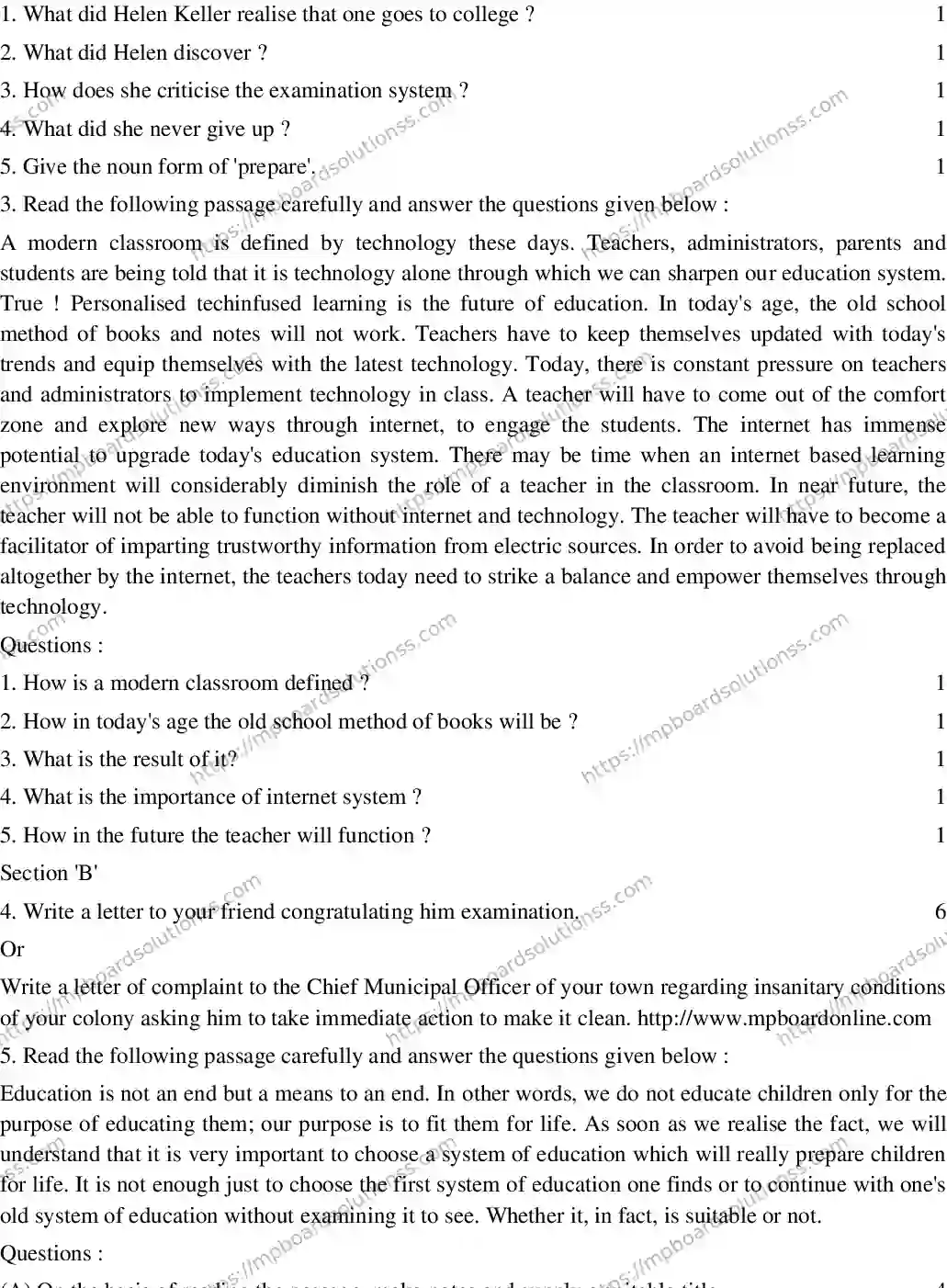 MP Board CLASS 10 ENGLISH-GENERAL-SET-4 2020 Sample Paper Image 2
